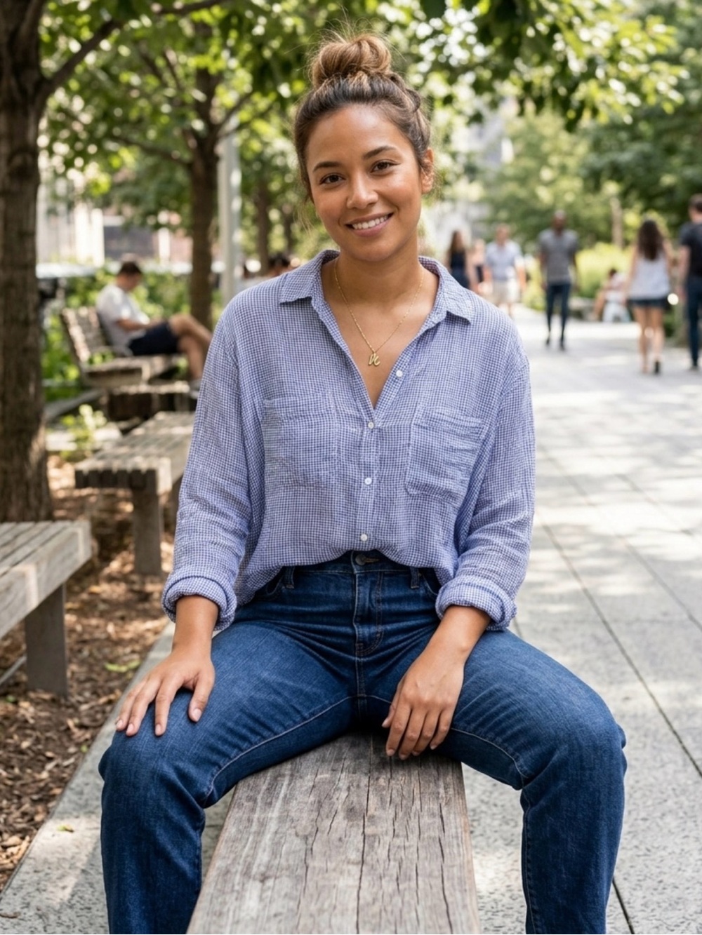 cloth & stone Blue Plaid Lightweight V-Neck Tunic